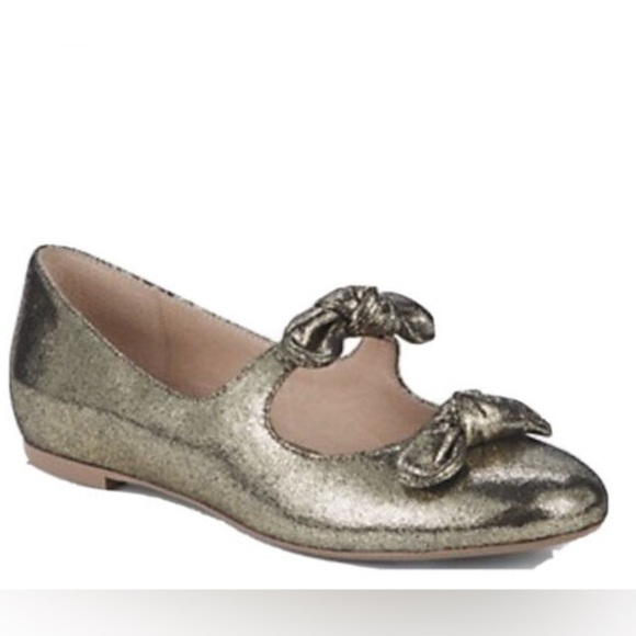 Ava & Aiden Double Bow Strap Sparkle Glitter Metallic Bronze Gold Ballet Flat - Picture 1 of 11